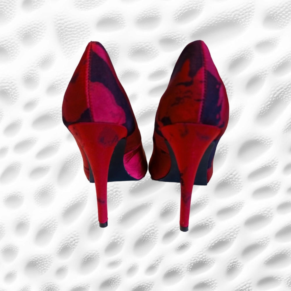 Le Château Women's Stiletto Heel Satin Pumps Red - Picture 10 of 16